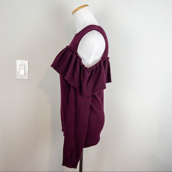 Aqua Womens Cashmere Burgundy Cold Shoulder Ruffle Sweater Size Small Knit - Picture 10 of 10